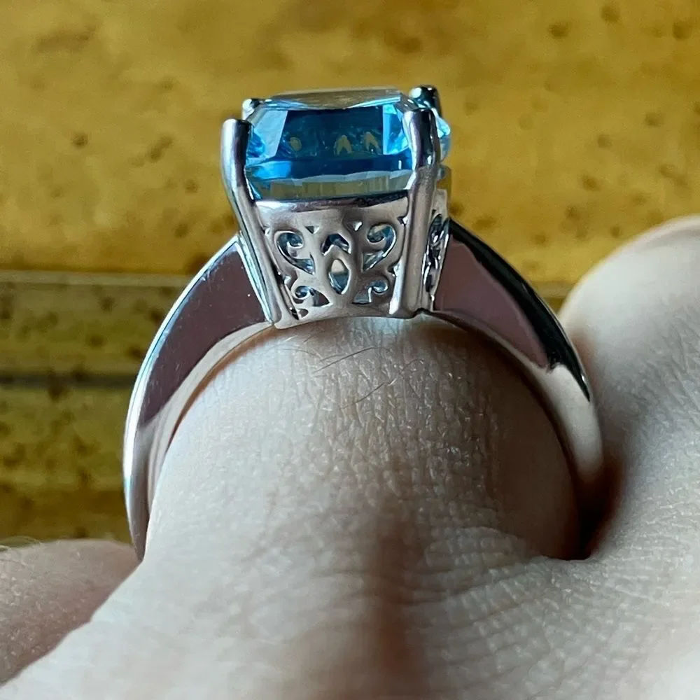 Sky Blue Topaz Sterling Silver Solitaire Ring Size 8